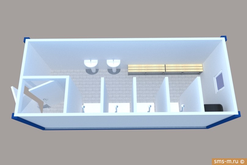 Фото Блок оснащен 2мя раковинами и скамейками