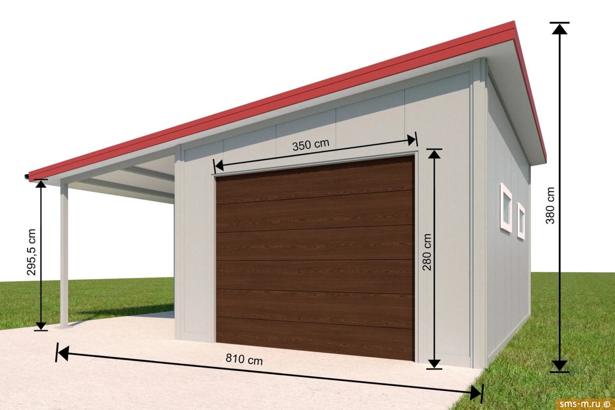 Фото Схема гаража на одну машину с навесом
