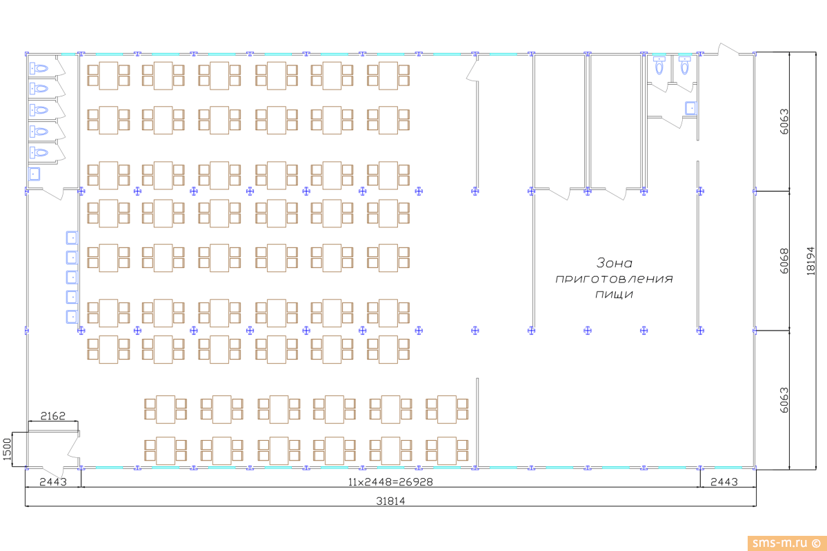 Фото Планировка модульной столовой на 200 человек