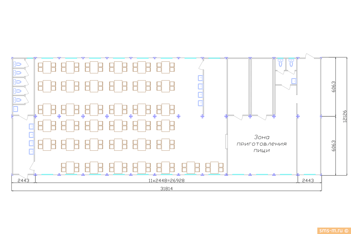 Фото Планировка модульной столовой на 150 мест