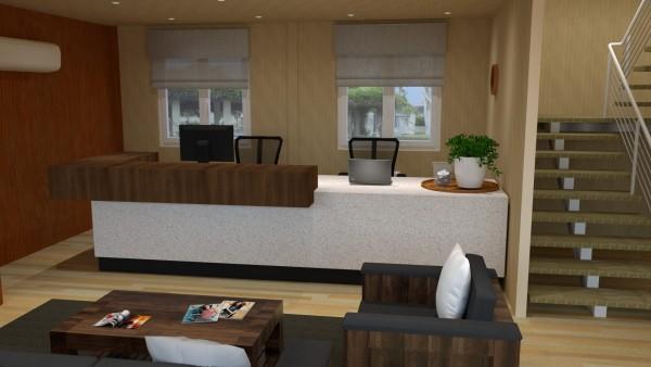 Фото Стойка регистрации и монокосоурная лестница на второй этаж